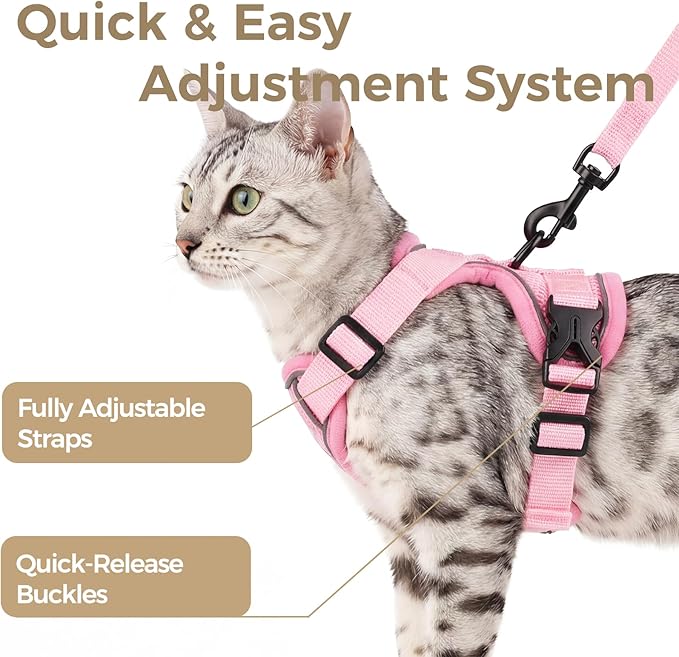 Cat Harness and Leash Set Escape Proof Tactical Extra Large Kitten Harness Emotional Support Cat Vest, Pink, XXL
