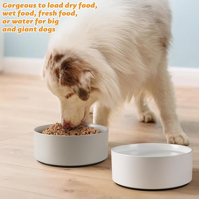Kitwinney Large Dog Bowls, Non Slip Heavy Ceramic Dog Food and Water Bowl with Silicone Base, 8" Pet Feeding Bowl for Small, Medium, and Big Dogs (Grey, 8 Inches)
