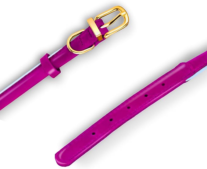 OOPSDOGGY Reflective Rolled Leather Dog Collar Adjustable Soft Padded Pet Collar for Small Medium Large Breed Dogs (Pink, XXS, 7"-9")