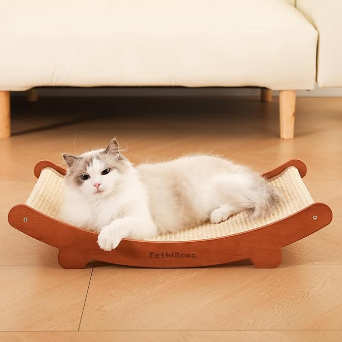 Extra-Larger Sisal Cats Scratcher Bed Shaped U, Beech Wood Scratching Pad Indoor cat Toy,Durable,Wooden Cat Furniture Protector, Scratch Post for Larges Cats Scratcher Lounge,Clawing and Play