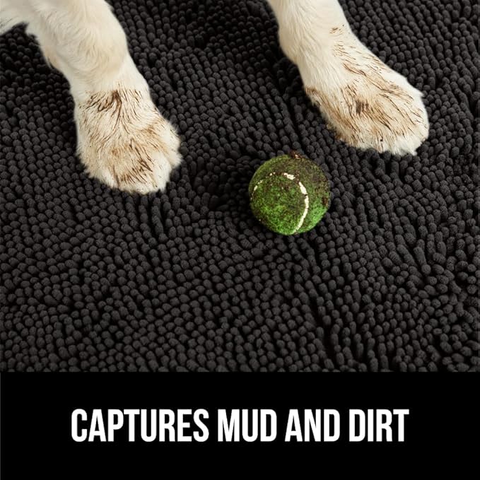 GORILLA GRIP SOAKSTOPPER Dog Door Mat, 48x30 Machine Washable Rug Absorbent Doormat Captures Moisture Mud Dirt, Quick Dry Soft Chenille Entryway Rugs Indoor Entrance Mats for Dog Paws, Black