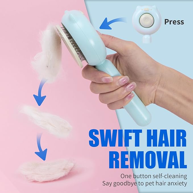 Cat Brush Dog brushes with Release Button for Shedding Grooming, suit for Long or Medium Haired Cats, Lightweight Skin Friendly Pet Brush Hair Removal Comb Brushes for Kitten