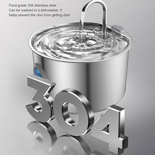 Fockety Pet Water Fountain, Quiet USB 3.2L Stainless Steel Cat Fountain Automatic Pet Drinking Cats Water Bowl Dispenser for Pets Small Animals Cats Dogs