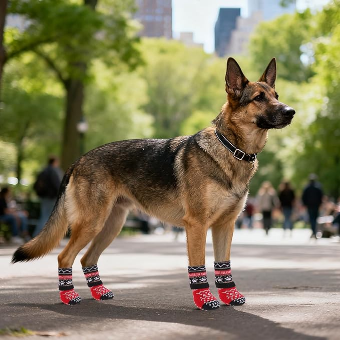 KOOLTAIL Dog Socks to Prevent Licking Paws for Hardwood Floors Anti Slip, Winter Warm Pet Boots&Paw Protector with Grippers, Double Sides Puppy Shoes Booties for Small Medium Large Senior Dogs