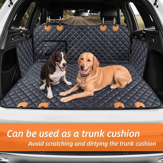 Dog Car Seat Cover for Back Seat,Heavy Duty Dog Hammock for Car with Side Flap,100% Waterproof Pet Backseat Cover, Anti-Scratch Nonslip Pet Seat Protector for Cars Trucks and SUV (Black with Orange)