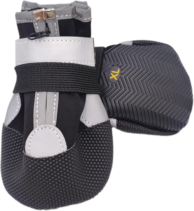 LINXDB (4 Pack) Dog Shoes for Large Dogs, Medium Dog Boots & Paw Protectors for Winter Snowy Day, Summer Hot Pavement, Outdoor Walking, Indoor Hardfloors Anti Slip Sole (Black, XL: 2.75"x3.15"(W*L))
