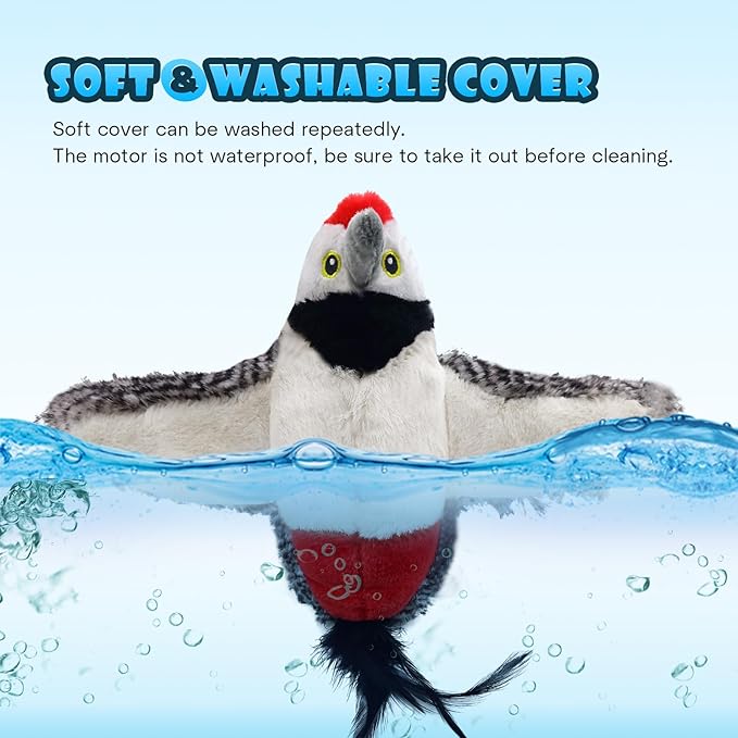 KreizyGo Cat Toys, Flapping Wings Woodpecker, No Flying, Chirping Bird Interactive Catnip Toy for Kitten or Small Dogs, Touch Activated, Rechargeable