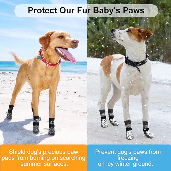 BEAUTYZOO Dog Socks to Prevent Licking Paws, Dog Shoes for Hot Pavement Small Medium Large Senior Dogs Booties, Non Slip Dogs Boots & Paw Protectors for Hardwood Floors Traction Control Indoor