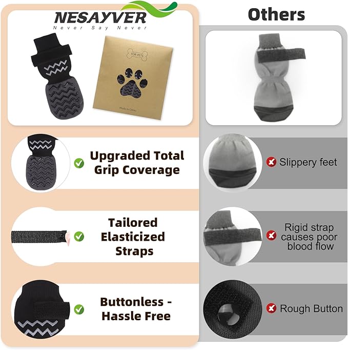 Anti Slip Dog Socks to Prevent Licking Paws, Dog Shoes for Cold/Hot Pavement, Winter Pet Booties for Small Medium Large Senior Dogs, Boots & Paw Protectors for Hardwood Floors Traction Control