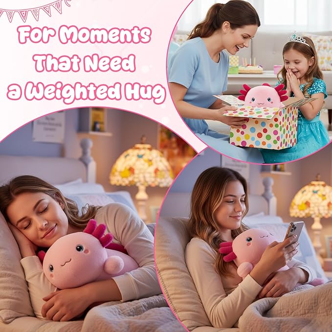 SQEQE Weighted Stuffed Animal Axolotl, Soft Weighted Axolotl Plush Toy, Cute Hugging Pillow Gift for Kids Adults, Home Decoration Christmas Gifts Birthday Present 23.6 Inch, 3.8 Lb