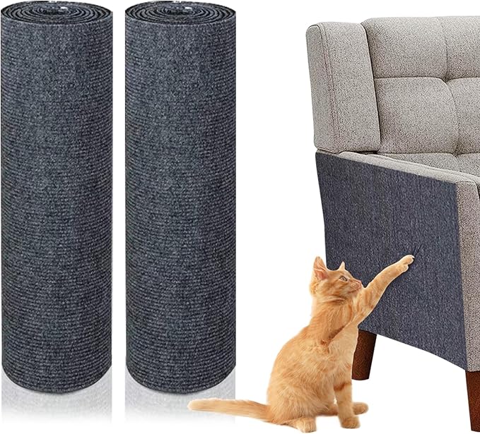 huraty 2 Pcs Cat Scratching Mat, Trimmable Cat Scratchers Furniture Protector Scratching Pad Cover Replacement for Cat Climbing Post Tree Sofa Couch Wall, Grey 78.7"x15.8"