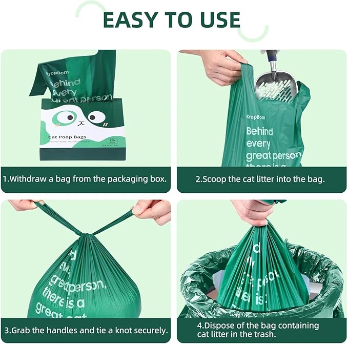 125 Count Cat Poop Bags Large Pet Waste Sacks with Handles, Disposable Litter Bags for Pet Poop, Extra-Thick Waste Bags Easy Tie Leak-Proof Strengthen Unscented