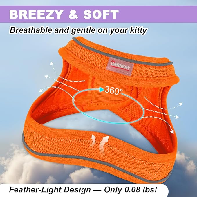 Cat Harness and Leash Set,Escape Proof Kitten Harness,Step in Adjustable Soft Lightweight,Easy Control,Reflective Strips Comfortable for Walking Travel(Orange,M)