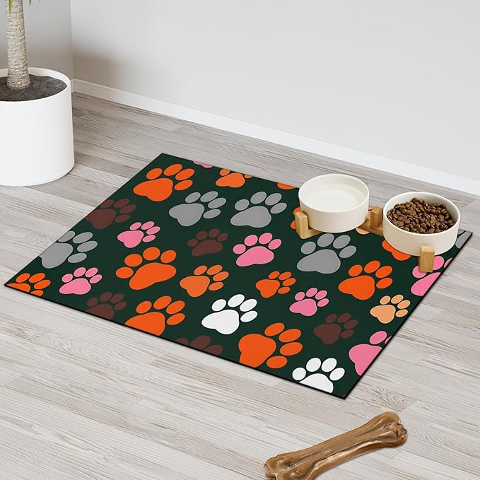 Earthy Pet Feeding Mat - Waterproof Absorbent Dog Cat Mat for Food and Water Bowls, Quick Dry No Stains with Non-Slip Rubber Backing (Forest Green, 12x20 Inch)