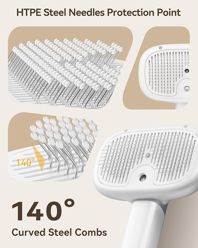 ROJECO 3-in-1 Pet Steam Brush for Cats&Dogs-Pet Spray Hair Removal Detangling Comb with Adjustable Mist,Handheld Deshedding Grooming Tool for Long/Short Hair,Massage Brush & Shedding Control,Cordless