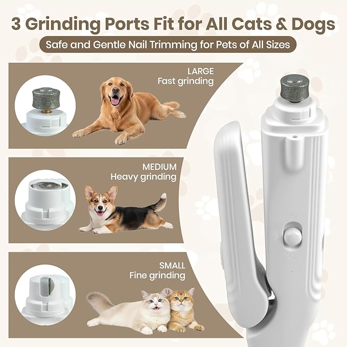 2-in-1 Electric Dog Nail Grinder & Clipper with LED Light, Rechargeable Quiet Pet Nail Trimmer with Safety Guard for Dogs and Cats