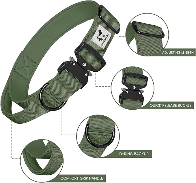 Camo Tactical Dog Collar for Medium & Large Dogs – Heavy Duty Adjustable Nylon Collar with Control Handle, Quick-Release Metal Buckle & D-Ring – Comfortable, Durable Training Collar for All Dog Breeds