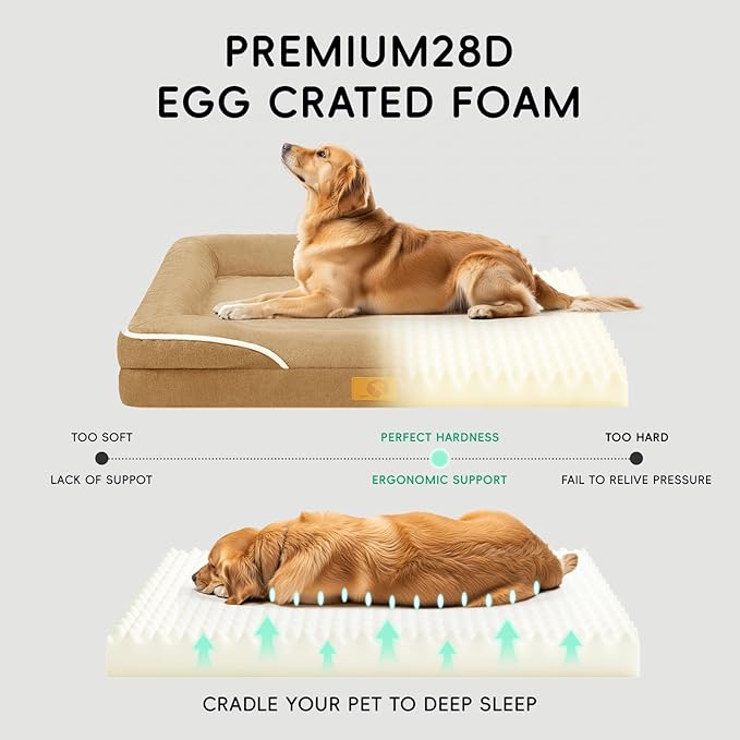 Homemate Dog Bed for Extra Large Dog: 48x35 inch Orthopedic Large Dogs Bed XXL Outdoor Pet Cat Bed Sofa Supplies with Toy Dogs Crate Pad Couch with Removable Washable Cover & Non-Slip Botton Brown