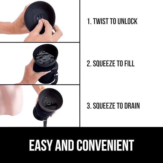 GORILLA GRIP Dog Water Bottle, Portable Water Bowl Dispenser for Dogs, 16 oz Leak Proof Pet Travel Squeeze Bottles Food Grade Silicone, Stocking Gifts for Pets to Go Puppy Essentials, Black
