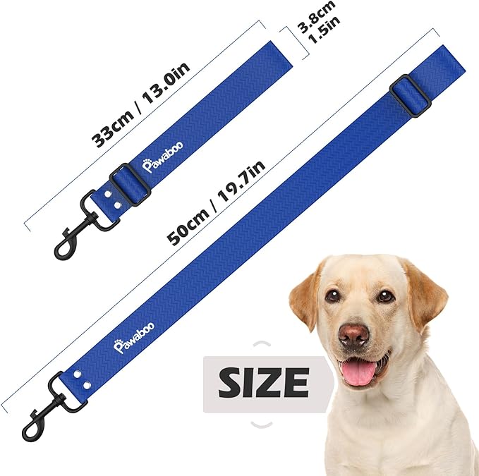 Pawaboo Dog Car Seatbelt, Universal Pet Safety Belt, Chew-Proof Dog Car Restraint with Adjustable Strap, Nylon Woven Belt & PVC Shell Dog Seatbelt, Dog Leash with 360° Hook,20 in, 2 Pack, Blue + Black