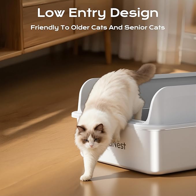 XXXL Stainless Steel Litter Box, 28.1'' Extra Large Metal Litter Box for Big and Multi Cats, Low Entry Design, Metal Pan, Non-Sticky, Anti-Leakage, Easy to Clean