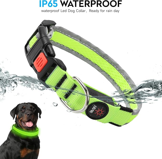 LED Dog Collar, Light Up Dog Collar USB Rechargeable, Nylon Adjustable Comfortable Soft Bright RGB 7 Colors Changing Safety Light Glowing Collar for Small and Medium Dogs(Small,Green)