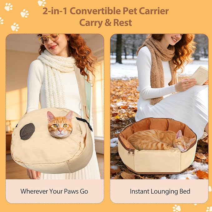2-in-1 Convertible Pet Sling Carrier & Bed - with Breathable Mesh, Adjustable Strap & Pocket，for Travel, Vet Visit & Home Use, Up to 22lbs