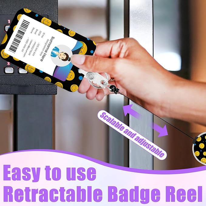 Cute Smile Face ID Badge Holder with Lanyard, Retractable Lanyards for ID Badges Name Tag Clips, Funny Nurse Teacher Office Student Gift