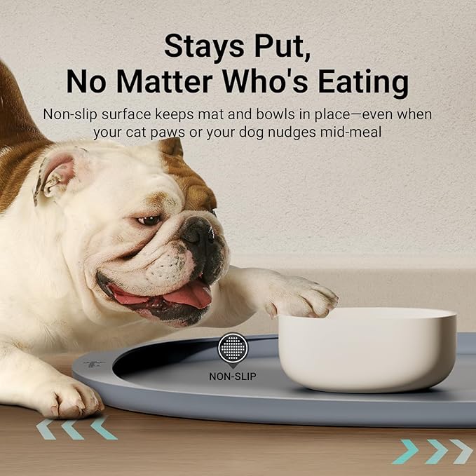 DownyPaws Dog Food Mats for Floors Waterproof, BPA Free Silicone Dog Bowl Mat, Non-Slip Pet Feeding Mat with High Raised Edge, Cat Placemat for Messy Drinkers, 24"×17", Gray
