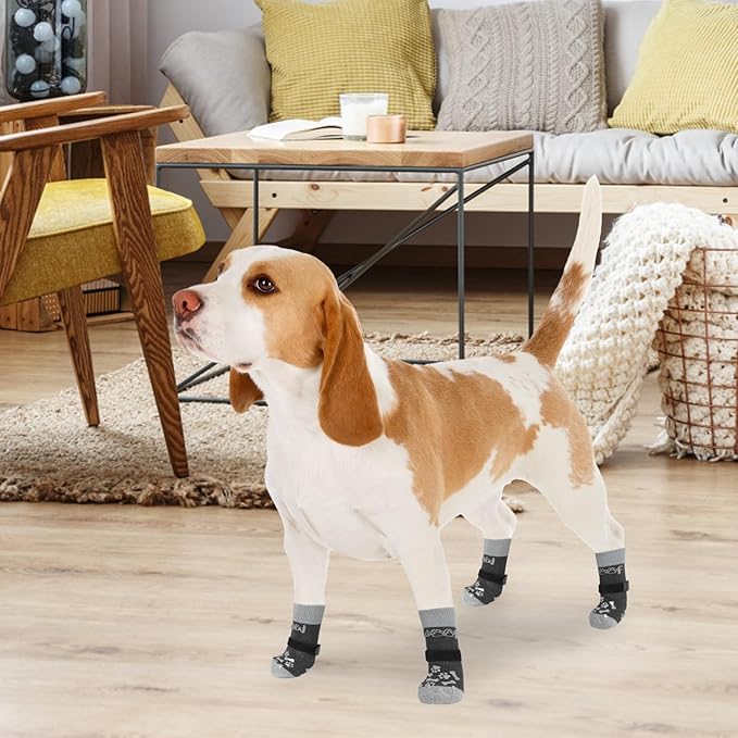 KOOLTAIL Anti Slip Dog Socks for Hot/Cold Pavement to Prevent Licking Paws, Dog Boots&Paw Protector with Grippers for Hardwood Floors,Traction Control No Twist Booties for Small Medium Large Dogs M
