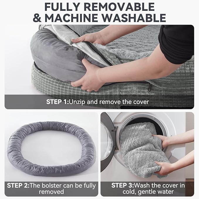 JOEJOY Orthopedic Dog Bed for Medium Dogs, Egg-Crate Memory Foam Pet Bed with Bolster Sides, Waterproof Lining, Removable Washable Cover & Non-Slip Bottom, Light Grey
