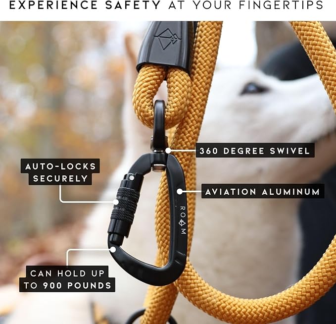 MADE TO ROAM Premium Explorer Leash - Climbing Rope Leash with Autolocking Aviation Aluminum Carabiner - Carolina Blooms, 4ft