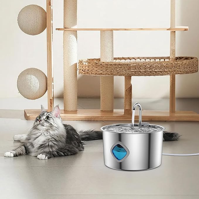 Naroote Cat Water Fountain Stainless Steel Quiet USB 3.2L Automatic Pet Drinking Fountain Water Level Window Encourages Continuous Drinking for Cats Dogs Pets Small Animals