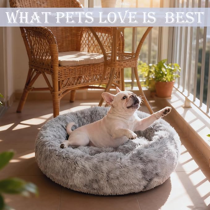 Calming Dog & Cat Bed for Extra Large Small Medium Sized Pet, Donut Washable Comfort Fluffy Warm Round Mat for Puppy Kitten, 8 Size Essentials Furniture Supplies Indoor