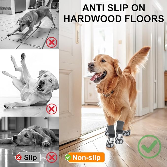 BEAUTYZOO Dog Socks, Non Slip Dog Socks to Prevent Licking Paws -Dog Shoes for Hot/Cold Pavement, Dogs Boots & Paw Protectors, Doggie Booties for Hardwood Floors, Small Medium Large Senior Dogs
