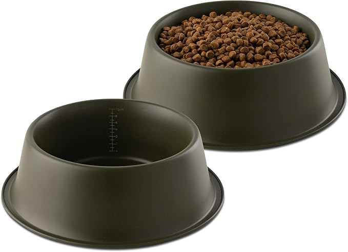 Flourish Stainless-Steel Dog Bowls | Extra Thick, Durable Pet Bowl | Non-Slip Silicone, Easy to Measure, Pet Bowls for Kibble & Water | for All Kind of Dogs & Cats (Army Green-64 Ounces) 2PK Medium