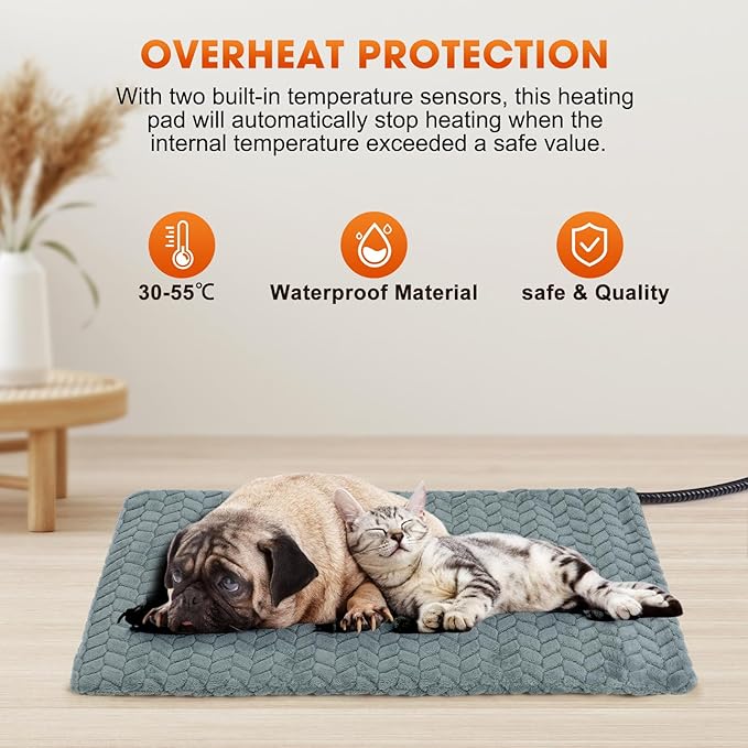 GASUR Heated Dog Bed, Waterproof Cat Heating Pad with Timer Temperature Adjustable, Indoor Heated Electric Pet Bed for Cats Dogs, Auto Power-Off, Anti-bite Pet Heated Pad, 28''x16'', Medium