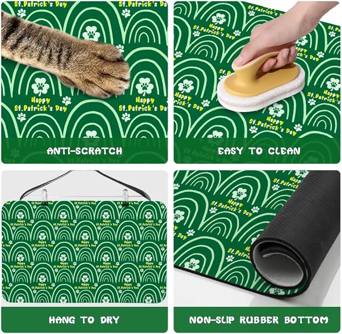 St Patrick's Day Dog Food Mats for Floors Waterproof, Cat Water Bowl Mats Pet Feeding Absorbent Placemats 12 * 20 inch
