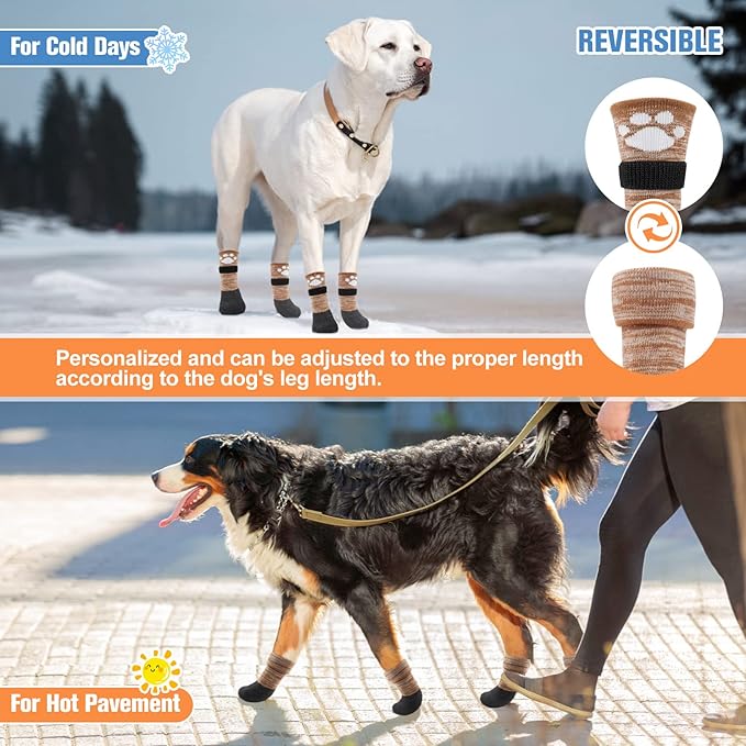 BEAUTYZOO Anti Slip Dog Socks Boots, Dog Shoes for Hot/Cold Pavement Snow Rain Days,Waterproof Grip Dog Booties Paw Protector for Hardwood Floor, Prevent Licking for Small Medium Large Senior Old Dogs