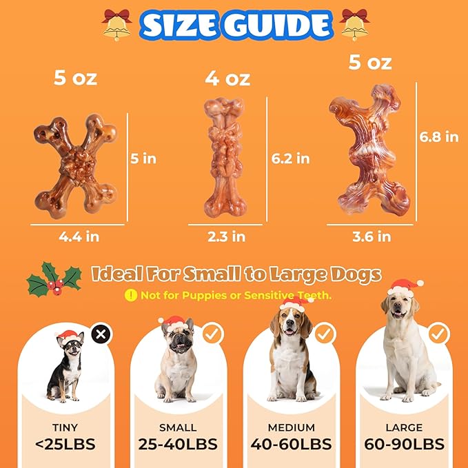 Dog Toys for Aggressive Chewers: Gift Box with 3 Pack Dog Chew Toys, Indestructible Dog Toy for Large Dogs Birthday, Tough Dog Toys to Keep Them Busy, Chew Toys for Dogs, Bacon Flavor