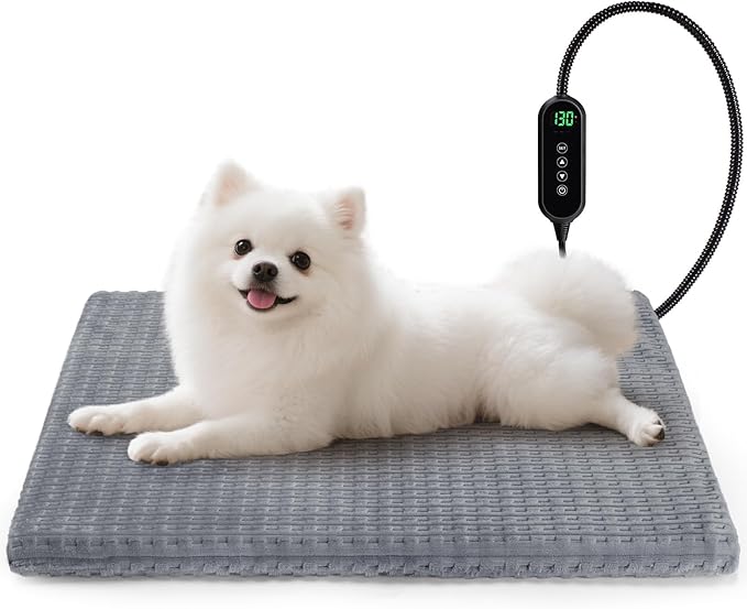 Cat Heating Pad, Waterproof Heated Cat Dog Bed with Adjustable Temperature & Timer, Electric Pet Mat for Indoor Cats Dogs, Chew Resistant Steel Cord（Small: 18"x16" Gray）