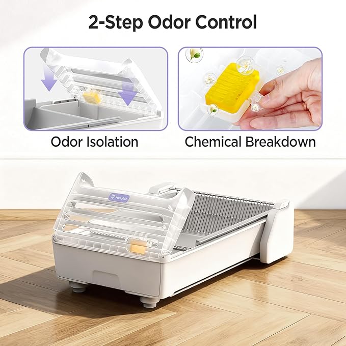 Robotail Fully-Open Automatic Self Cleaning Litter Box, Extra Large Space Electric Cat Litter Box with APP Control Health Monitor, Smart Litter Tray for Multiple Cats, Anti-Pinch, Come with 5lb Litter