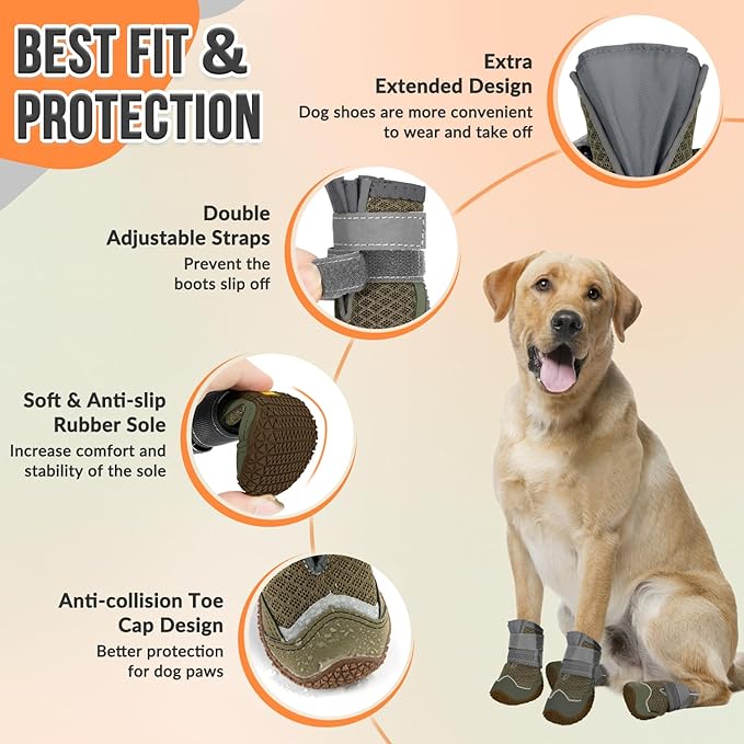 SlowTon Dog Shoes for Large Small Medium Dogs - Breathable Dog Boots for Summer Hot Pavement, Paw Protector for Outdoor Walking Winter Snow, Anti-Slip Rubber Dog Booties for Hardwood Floor (Brown, 5)