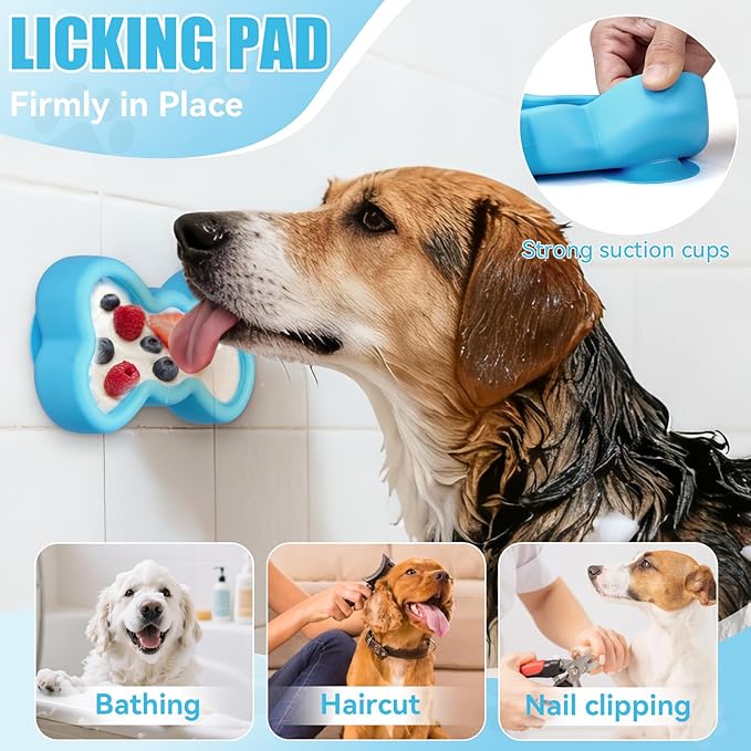 Lick Mat for Dogs, Animire Anti-Spilled Bow Tie Lick Bowls for Anxiety Relief, Silicone Slow Feeder Licking Pad with Suction Cups, Freezeable Dog Enrichment Toy for Boredom (Light Blue,L)