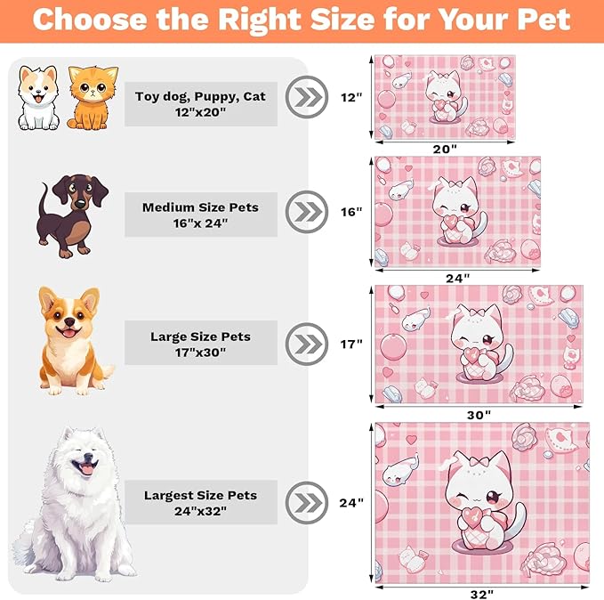 Pink Kitten Dog Food Mat,12"x20" Inches Rapid Absorbent Pet Feeding Mat,Pets Placemat Water Bowl Mats with Rubber Backing,No Stains Dog Cat Feeding Mats Indoor,Pet Accessories Supplies