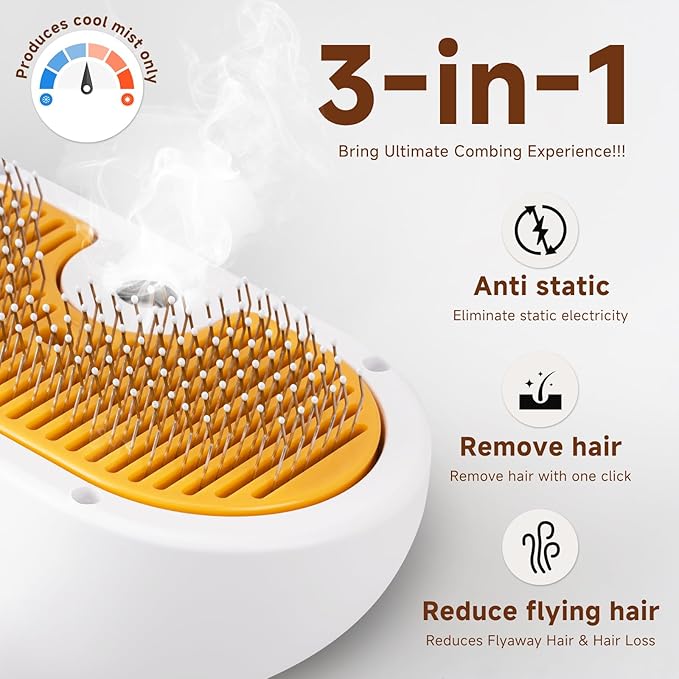 Pet Steam Brush for Dog & Cat – 3-in-1 Spray Hair Removal Comb – Steam for Shedding & Grooming – Water Brush for Long & Short Haired Pets – Spritz Defur Comb – Includes Waterless 2*Shampoo