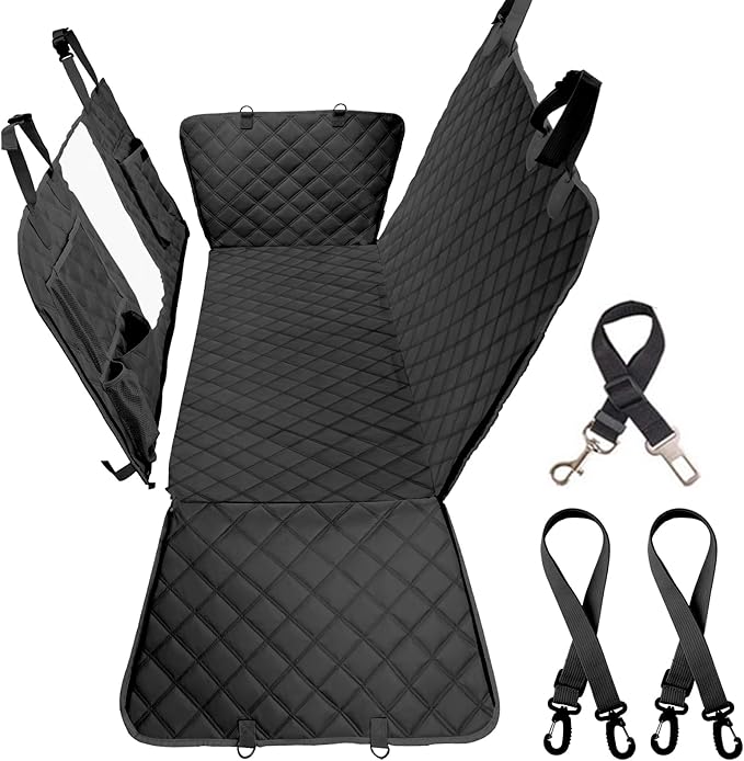 Dog Car Seat Cover for Back Seat, Dog Hammock for Car, Waterproof Backseat Cover for Dogs in Car SUV & Truck, with Mesh Window and Multiple Pockets
