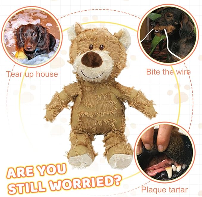 Dog Toys for Aggressive Chewers,Indestructible Robust Bear Toy, Durable Squeaky Toys for Heavy Chewers, Interactive Dog Toy Unbreakable Stuffed Plush for Small, Medium Sized Dogs (Blue, Small)