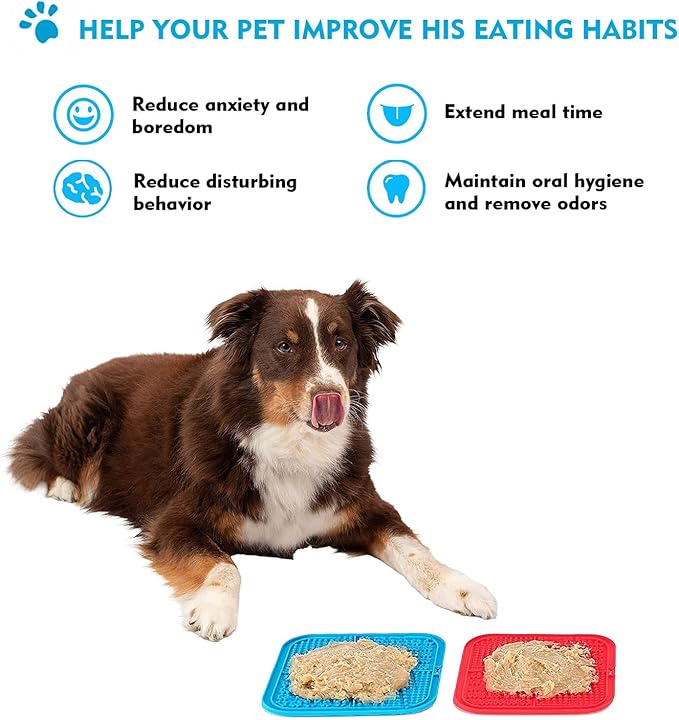 Licking Mat for Dogs & Cats 2 Pack, Diswasher Safe, Slow Feeder Lick Pat for Puppy Pets Supplies, Anxiety Relief Dog Toys Feeding Mat for Butter Yogurt Peanut, Pets Bathing Training Mat