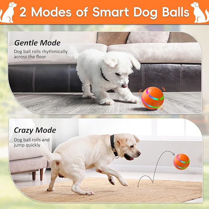 SUJF Interactive Dog Ball, Smart Interactive Dog Toys, Automatic Moving Vibrating Bouncing Pet Ball for Medium and Large Dogs, TPU Material, Rechargeable and Waterproof